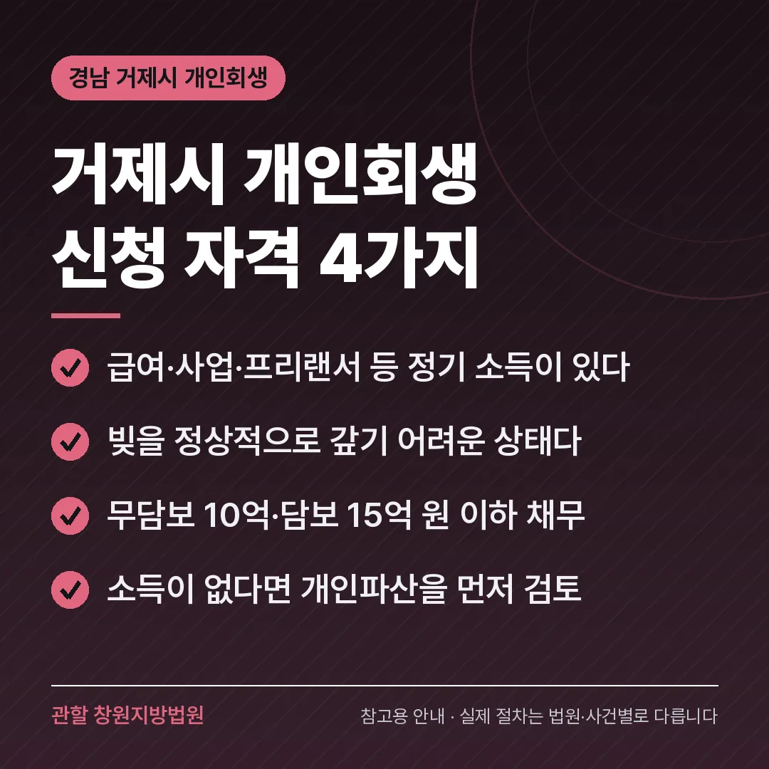 경남 거제시 개인회생 신청 자격 4가지