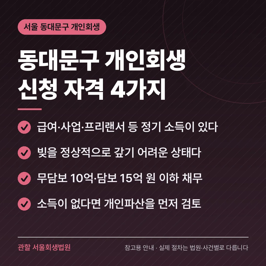 서울 동대문구 개인회생 신청 자격 4가지