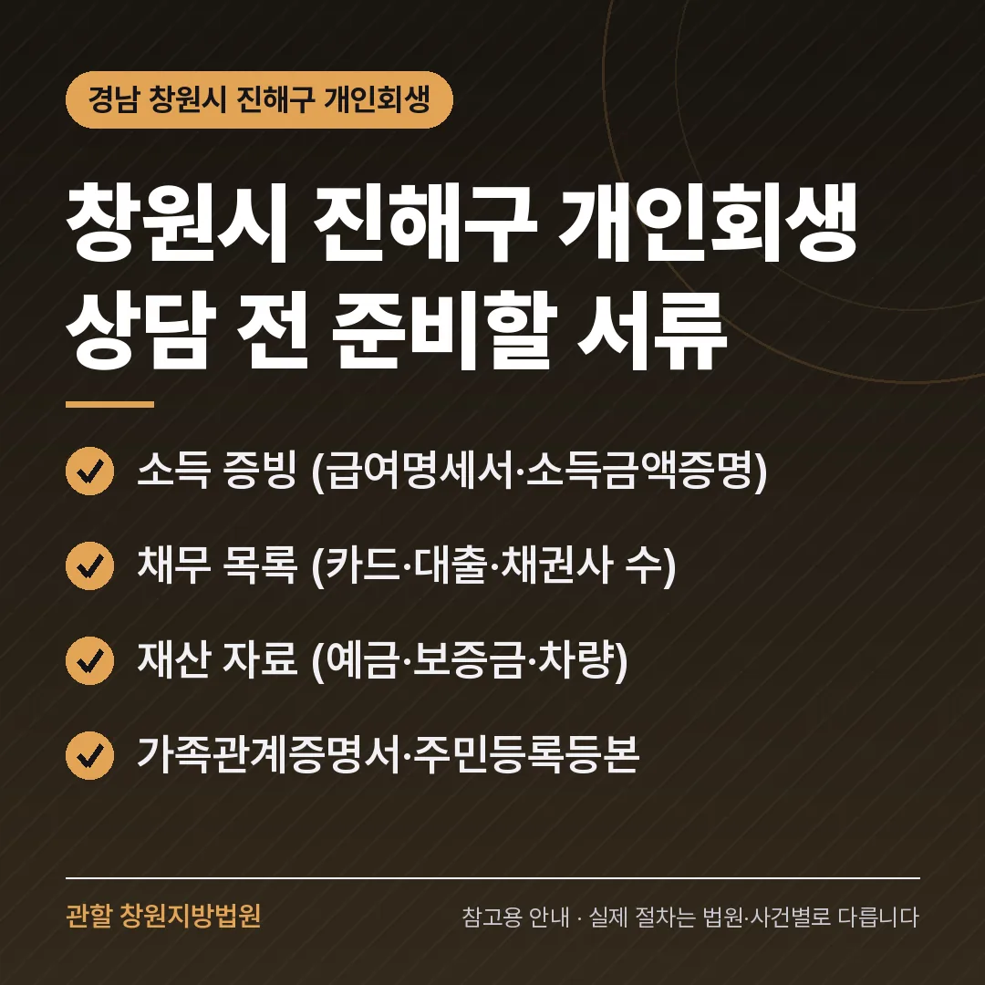 경남 창원시 진해구 개인회생 상담 전 준비 서류