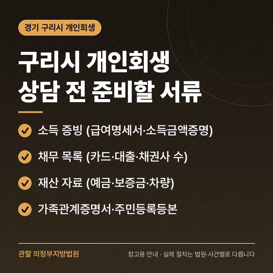 경기 구리시 개인회생 상담 전 준비 서류 경기 구리시 개인회생 상담 전 준비 서류