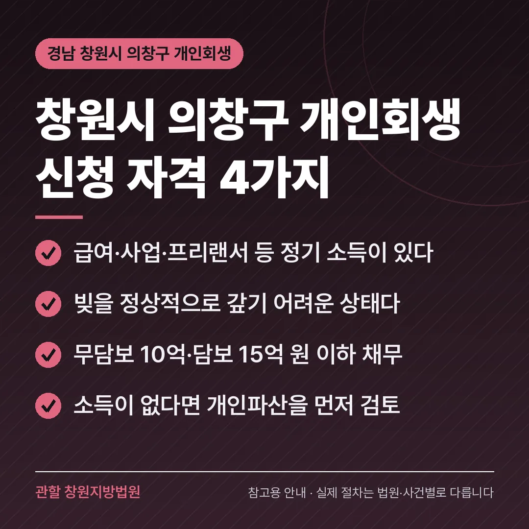 경남 창원시 의창구 개인회생 신청 자격 4가지