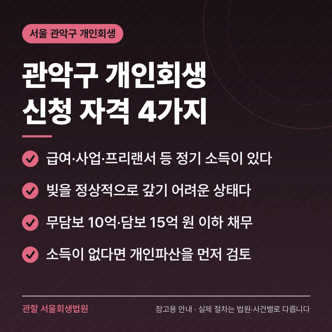 서울 관악구 개인회생 신청 자격 4가지