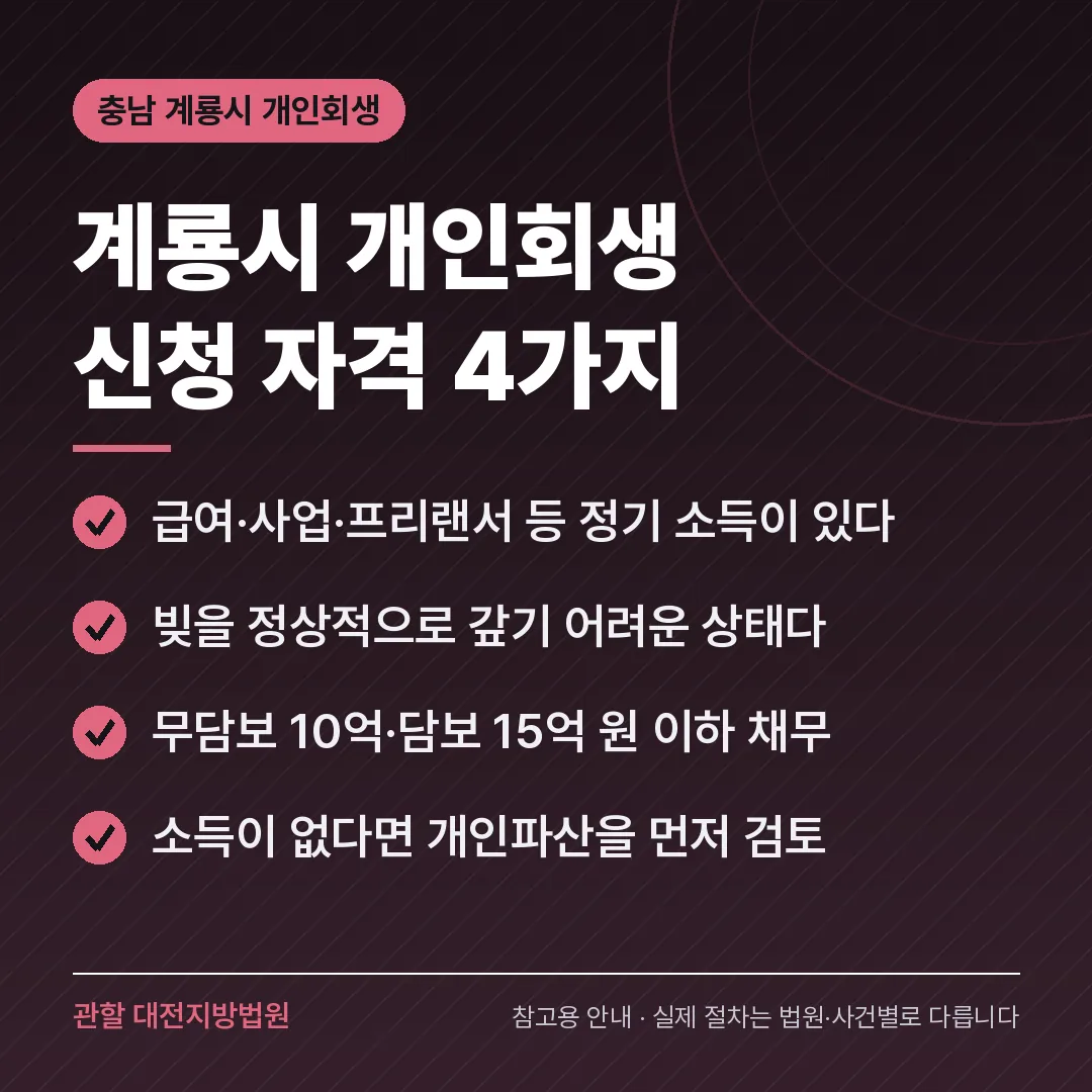 충남 계룡시 개인회생 신청 자격 4가지