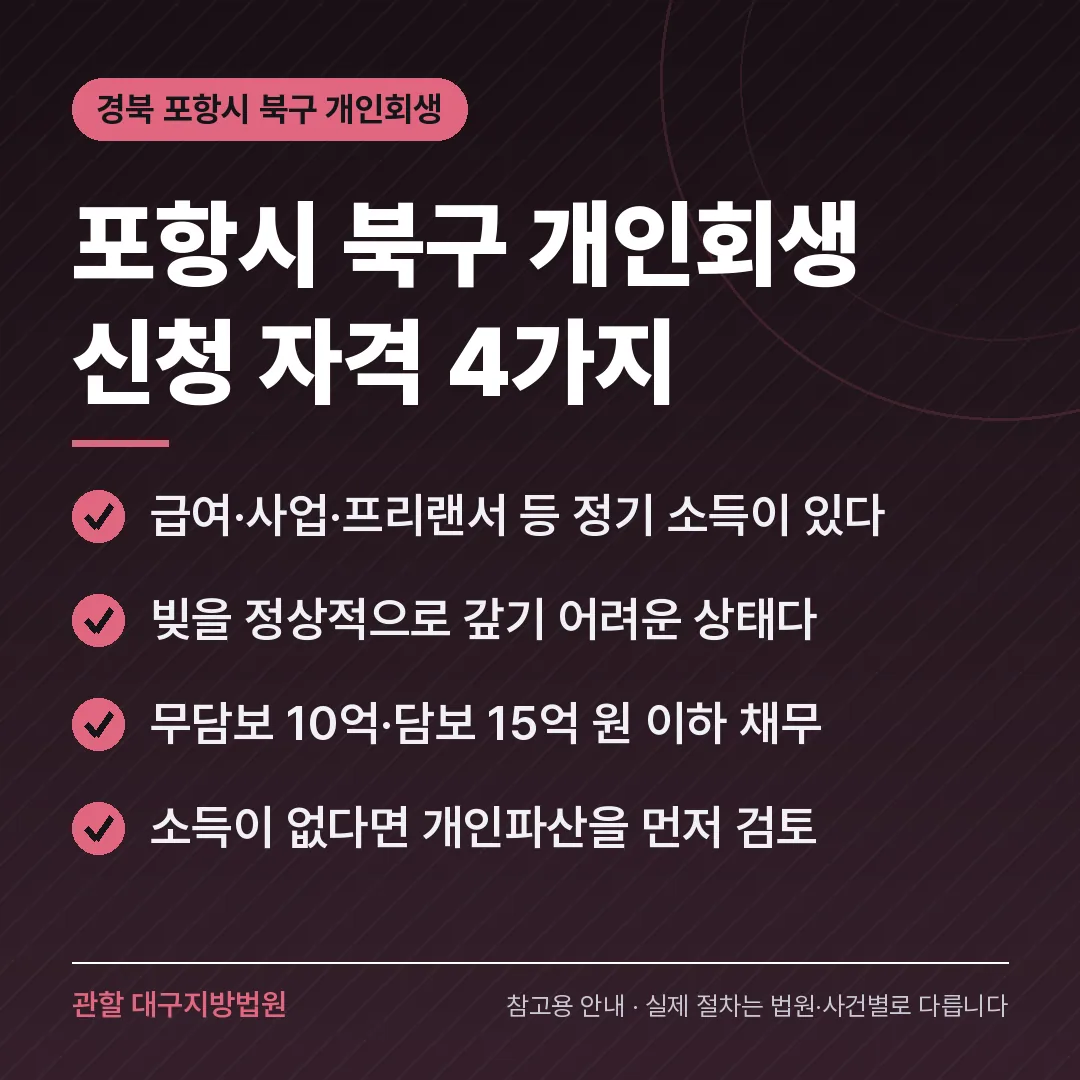 경북 포항시 북구 개인회생 신청 자격 4가지